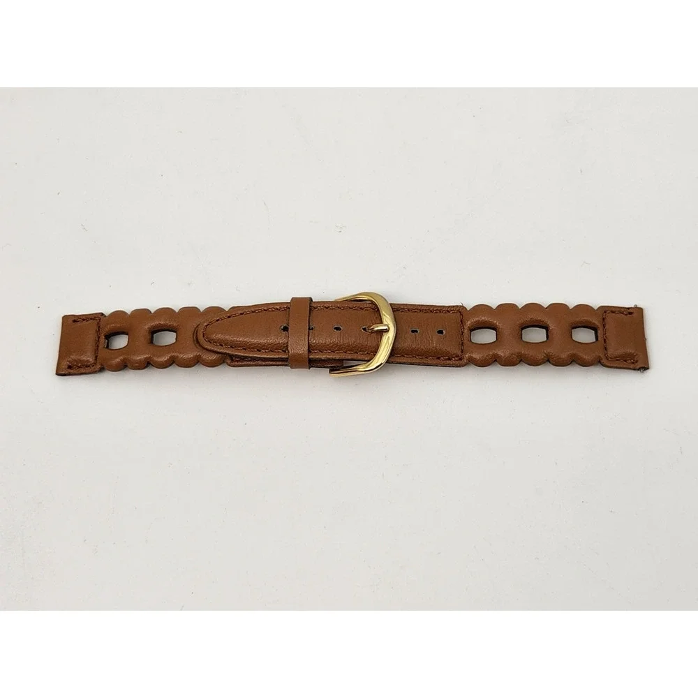 Vintage 16mm Hong Kong Cutout Pattern Brown Leather Watch Strap